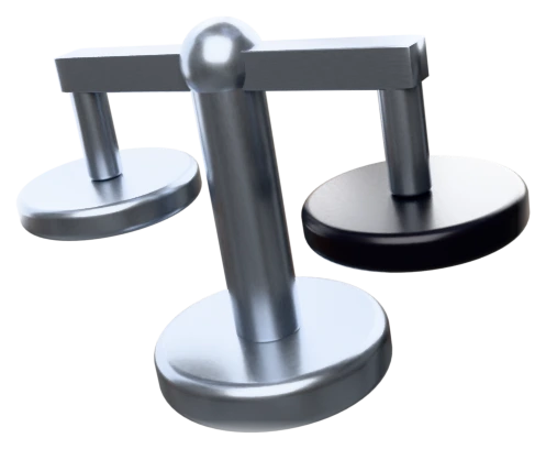 A matte aluminium balance with two pans at exactly the same height; the right pan is the tool's polished onyx.