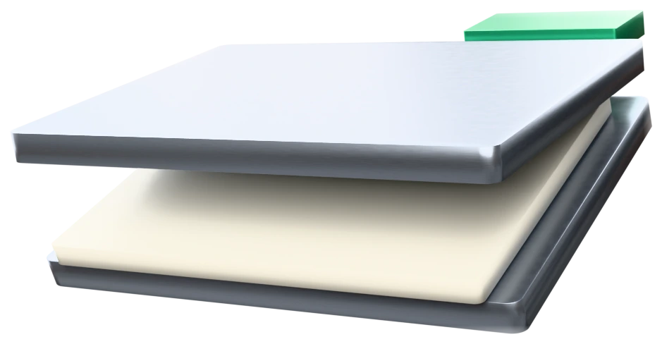 A folder ajar: cream paper showing inside, a green tab on the cover — nothing leaves it.